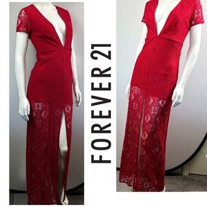 NWT Forever 21 Perfectly Sexy Extreme Low Cut Red hot Vamp Lace Dress